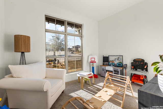 sitting room with carpet and baseboards