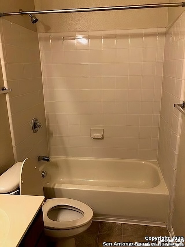 full bathroom with tile patterned flooring, vanity, toilet, and bathing tub / shower combination