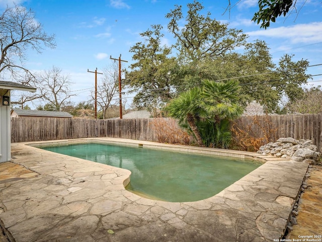 view of pool featuring a patio area, a fenced backyard, and a fenced in pool