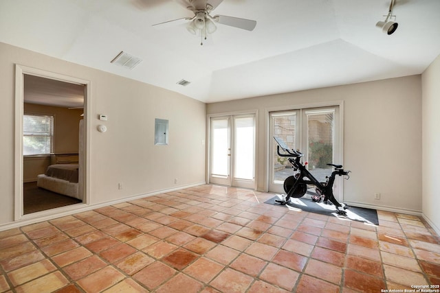 331 Ridgemont, Terrell Hills, TX 78209 - workout room featuring a ceiling fan and electric panel