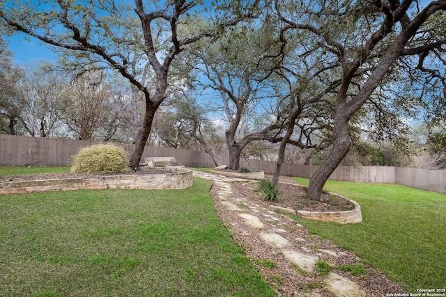 view of yard featuring a fenced backyard