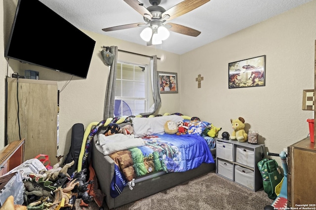 bedroom with carpet flooring and a ceiling fan