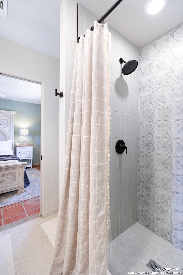 full bath featuring a stall shower, tile patterned flooring, and visible vents