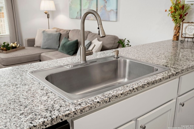 details with white cabinetry and a sink