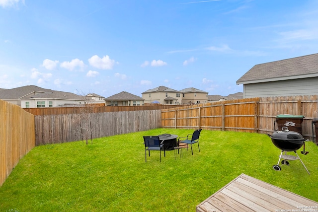 view of yard with a residential view and a fenced backyard