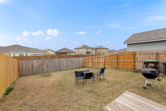 view of yard with a residential view and a fenced backyard