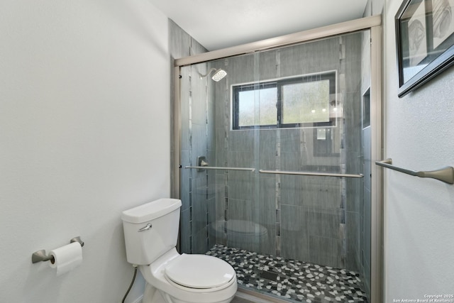 bathroom with toilet and a shower stall