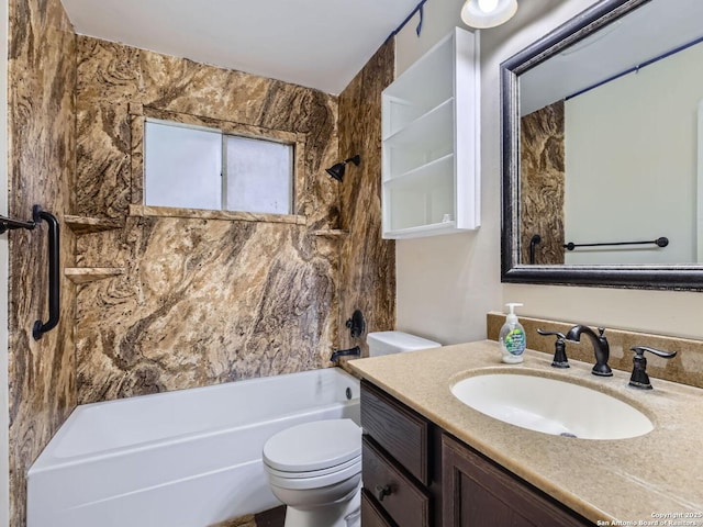 full bathroom with shower / tub combination, vanity, and toilet