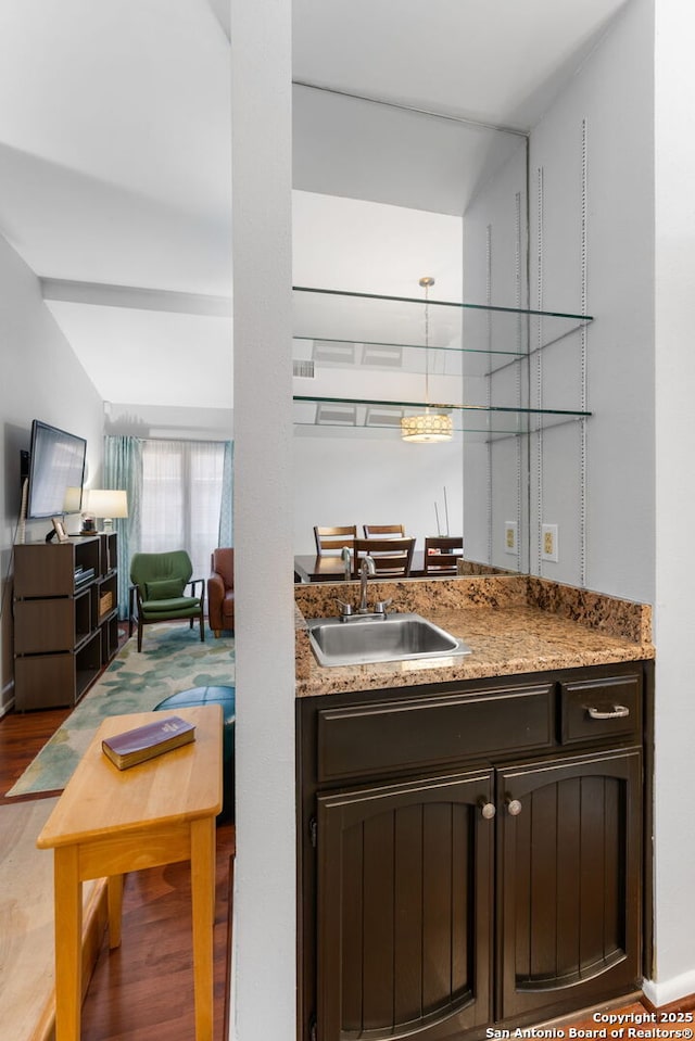 kitchen featuring light wood-type flooring, a sink, and dark brown cabinets