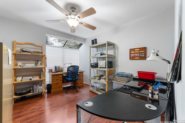 office area featuring ceiling fan and wood finished floors