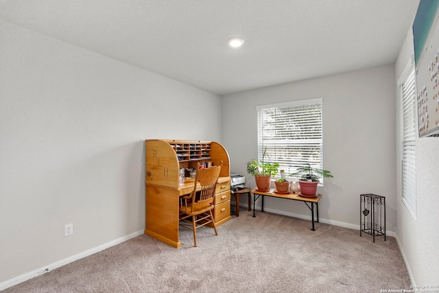 office area featuring carpet flooring and baseboards