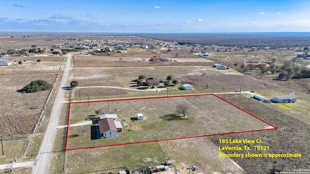 aerial view featuring a rural view