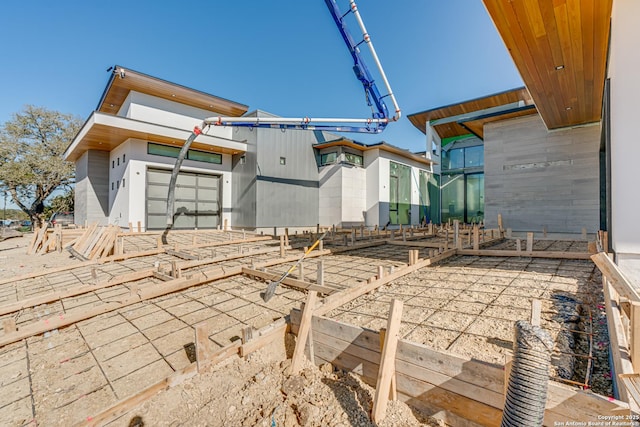 exterior space with a garage