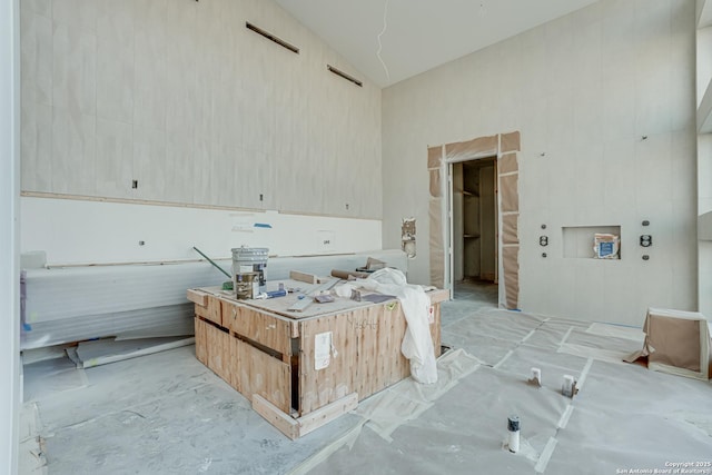 bathroom with lofted ceiling