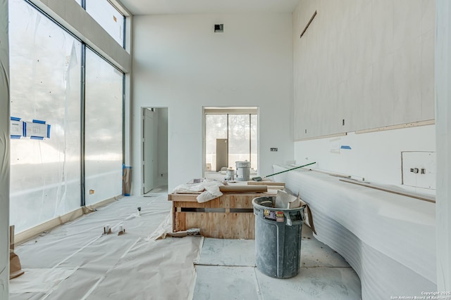 bathroom with a towering ceiling