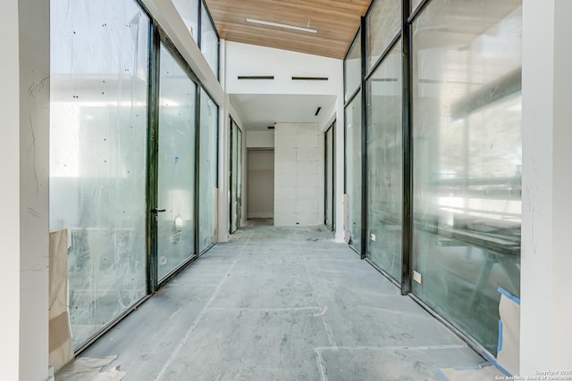 corridor with wooden ceiling