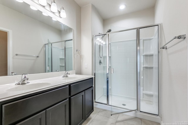 bathroom featuring tile patterned floors, a sink, and a shower stall