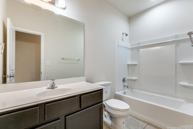 bathroom featuring bathing tub / shower combination, vanity, toilet, and tile patterned floors