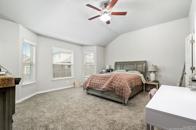 13818 Cessna, San Antonio, TX 78245 - carpeted bedroom featuring baseboards, vaulted ceiling, and a ceiling fan