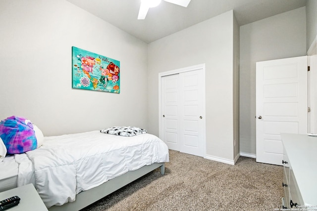 13818 Cessna, San Antonio, TX 78245 - bedroom featuring ceiling fan, a closet, carpet, and baseboards
