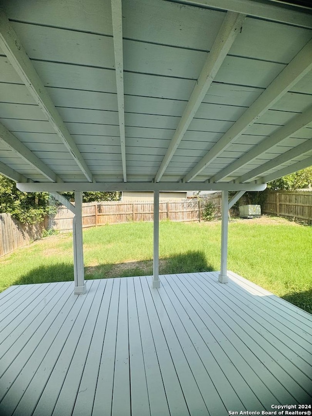 wooden deck featuring a yard and a fenced backyard