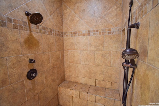 interior details featuring a tile shower