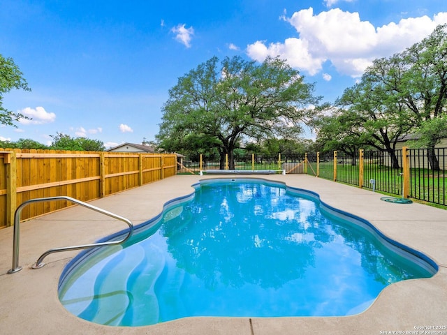 view of swimming pool with a patio area, a fenced backyard, and a fenced in pool