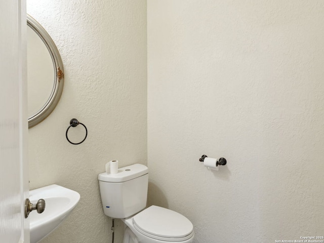 bathroom with a textured wall and toilet