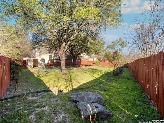 view of yard with a fenced backyard