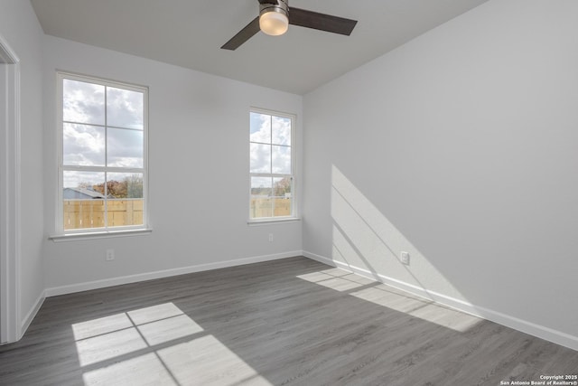 empty room featuring wood finished floors, a wealth of natural light, and baseboards