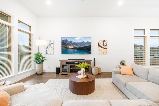 living room featuring baseboards and wood finished floors