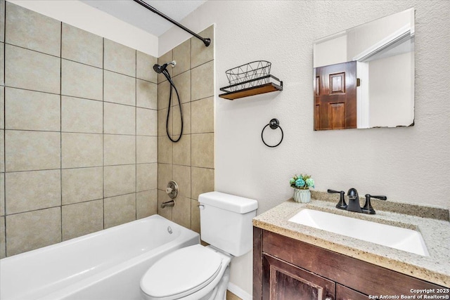 full bath with toilet, shower / washtub combination, and vanity