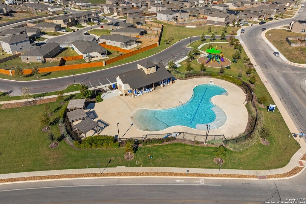 aerial view with a residential view