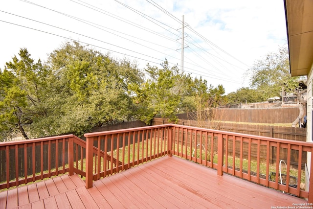 wooden terrace featuring a fenced backyard