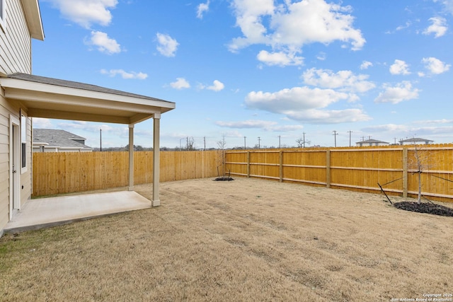 view of yard featuring a fenced backyard and a patio