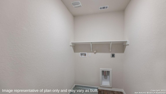 washroom with washer hookup, visible vents, gas dryer hookup, electric dryer hookup, and laundry area