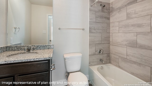 full bath featuring toilet, vanity, and shower / bathtub combination