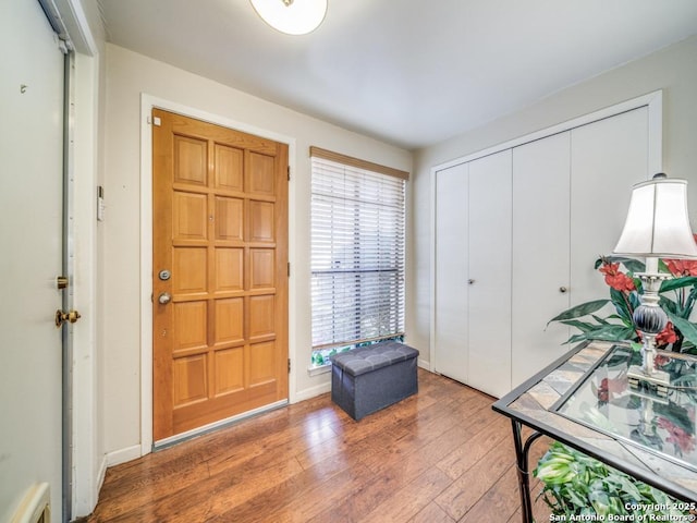 foyer entrance featuring plenty of natural light and hardwood / wood-style floors