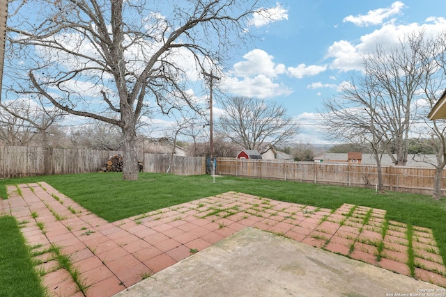 view of yard with a patio and a fenced backyard