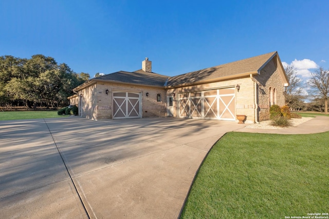 view of property exterior with concrete driveway, brick siding, and an attached garage