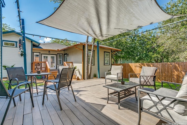 deck with fence and french doors