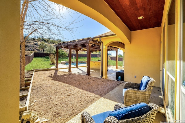 view of patio with a fenced backyard and a pergola