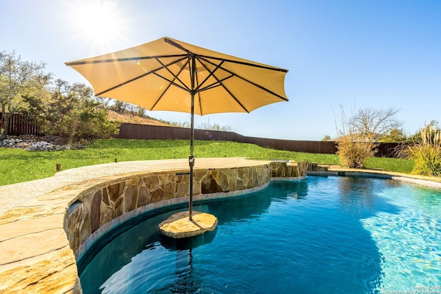 view of pool with a fenced backyard and a fenced in pool