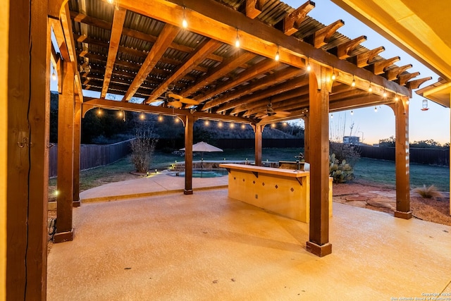 view of patio / terrace featuring a fenced backyard and a pergola