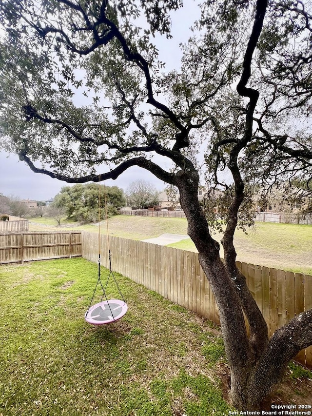 view of yard with a fenced backyard