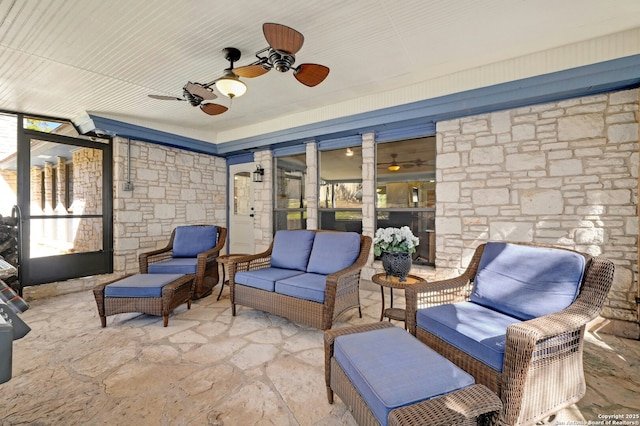 view of patio featuring outdoor lounge area and ceiling fan