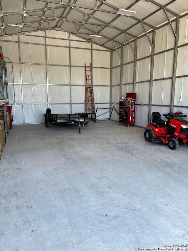 garage with metal wall