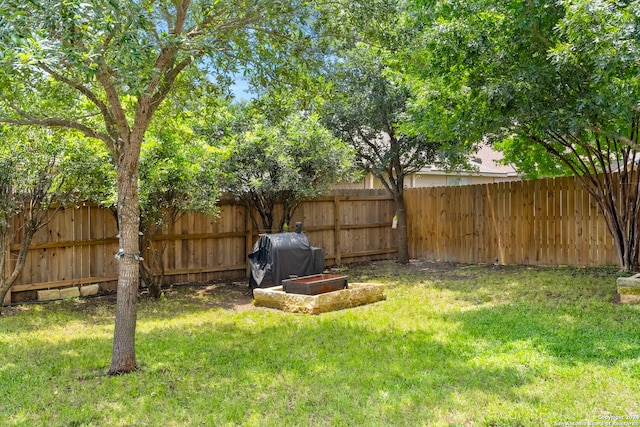 view of yard with a fenced backyard