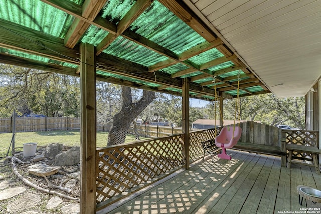 wooden deck featuring a fenced backyard