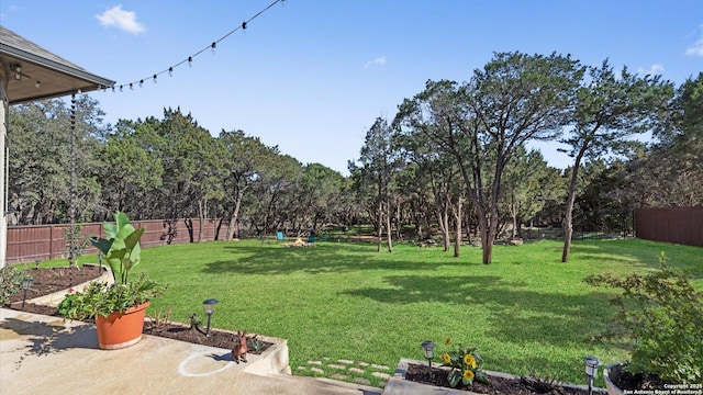 view of yard featuring a garden and a fenced backyard